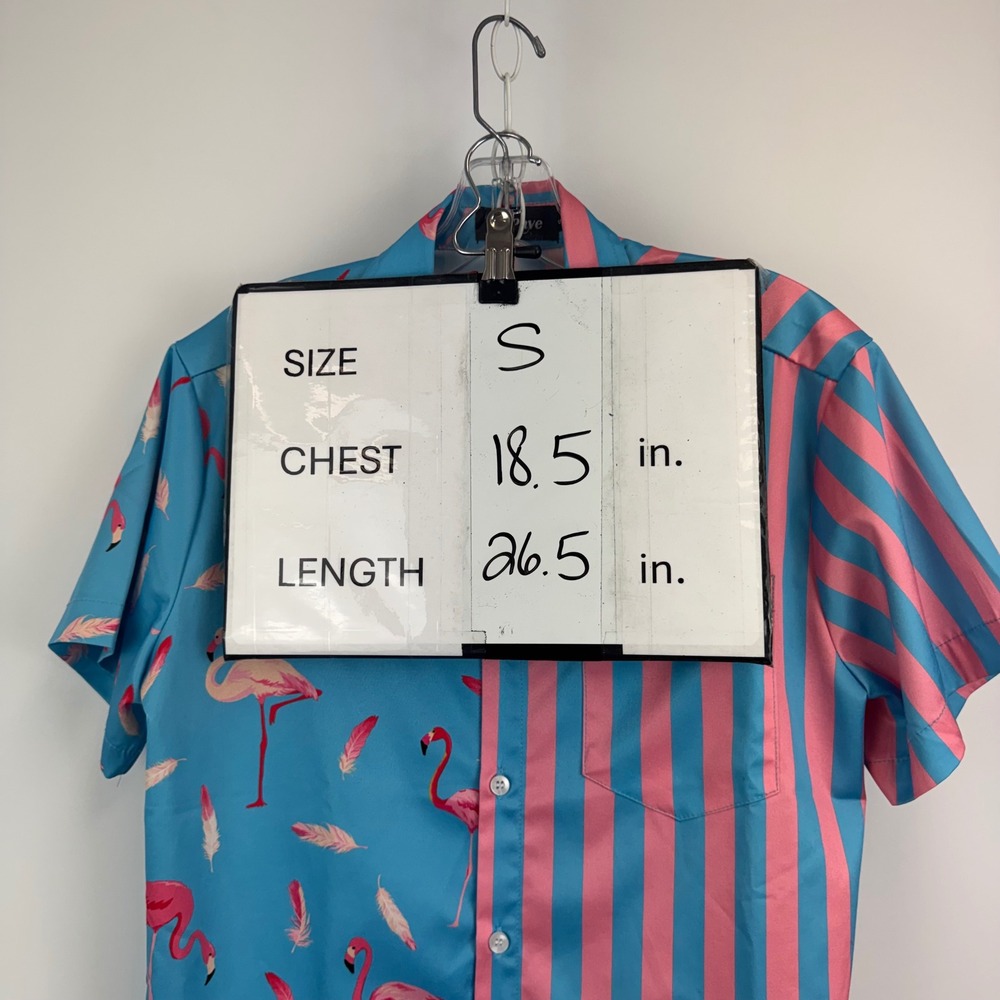 Vatpave Mens Flamingo Stripe Matching Set Blue Pink Summer Beach Outfit Small - Picture 4 of 14